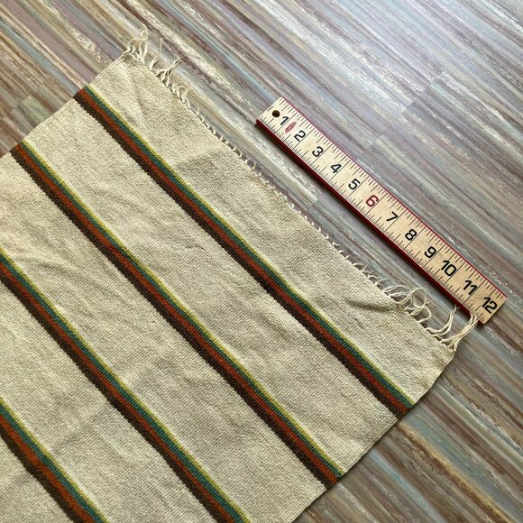 Woven Wool Small Tapestry Rug Wall Hanging Vintage Southwestern Beige Stripe - Picture 5 of 7